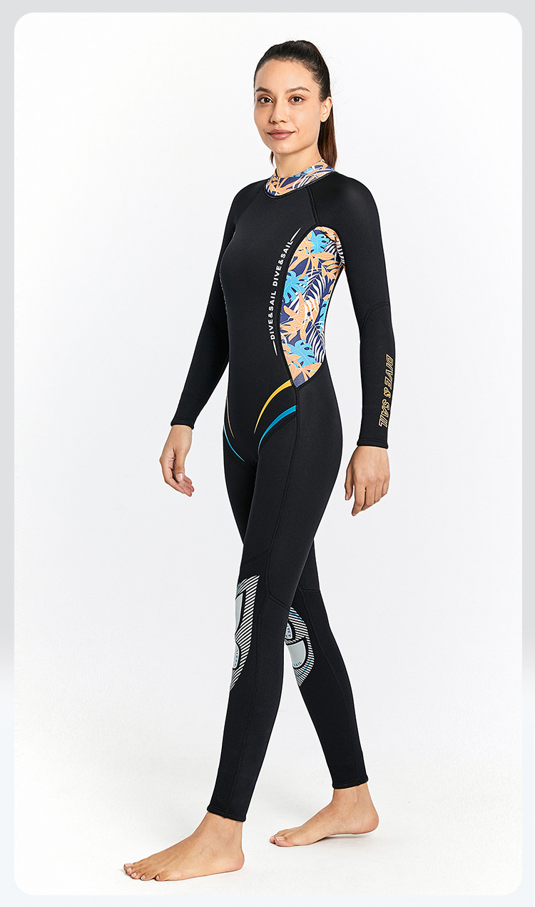 Women Wetsuit 3MM Neoprene One-piece Swimsuit Thickened Warm Wetsuit Long-sleeved Surfing Scuba Diving Suit Snorkeling Wetsuit
