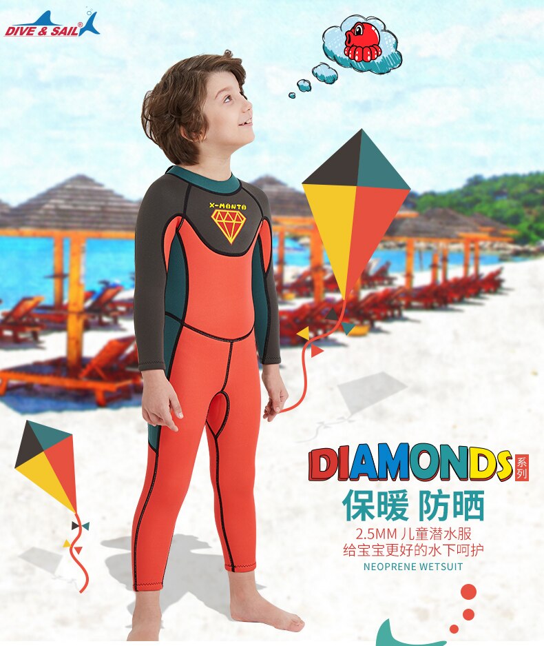 Kids Wetsuits 2.5mm Neoprene Children's Wetsuit For Boys Swimming Diving  Surfing Warm Sunscreen And UV Protection Swimsuit