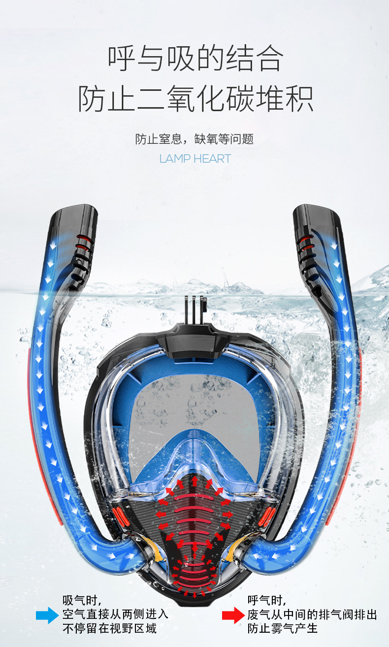 Snorkeling Mask Double Tube Silicone Full Dry Diving Mask Adult Swimming Mask Diving Goggles Scuba Gear  Diving Mask