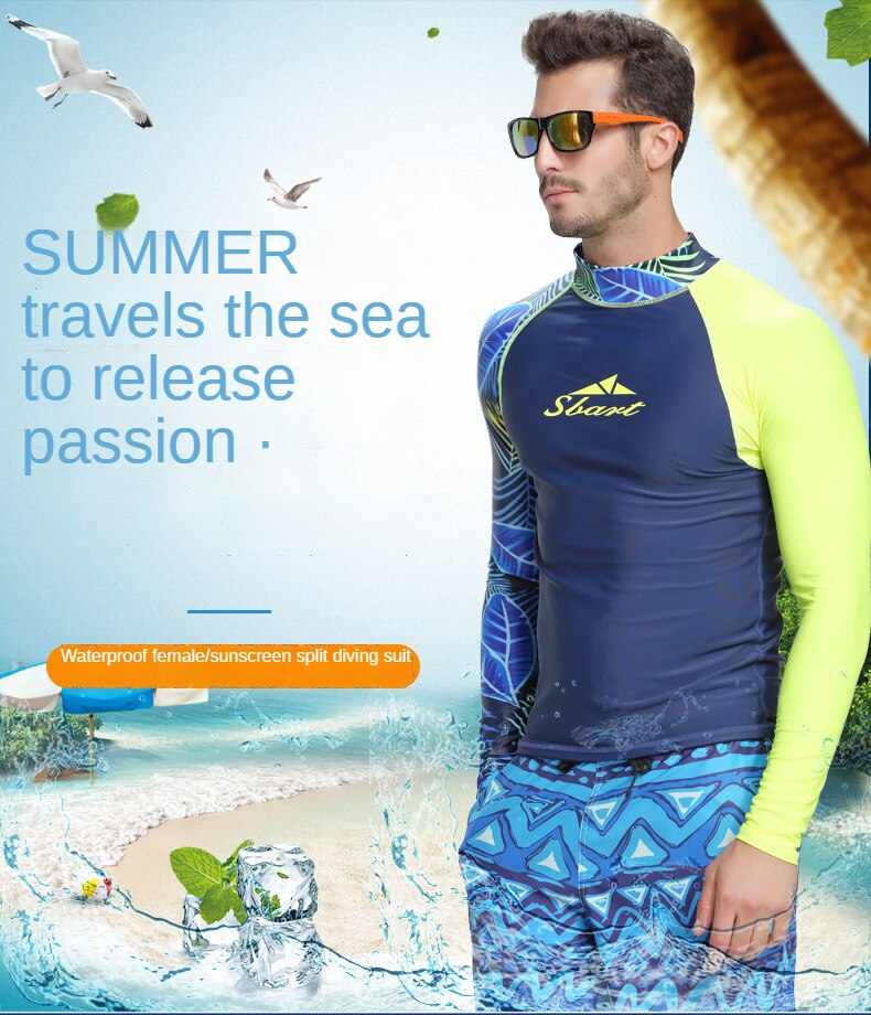 Men's Swimsuit Long-sleeved Sunscreen Swimsuit Surf Quick-drying Sunscreen Suit Swimwear Swimming Suit  Beach Wear