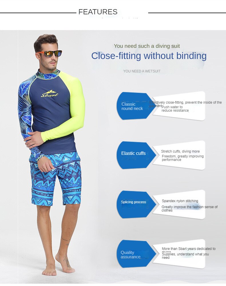 Men's Swimsuit Long-sleeved Sunscreen Swimsuit Surf Quick-drying Sunscreen Suit Swimwear Swimming Suit  Beach Wear