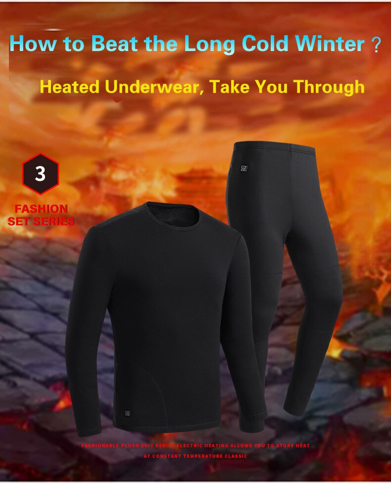 Heated Underwear Suit Winter Outdoor Thermal Heated Jacket Men Ski Suit USB Electric Heating Clothing Fleece Thermal Long Johns