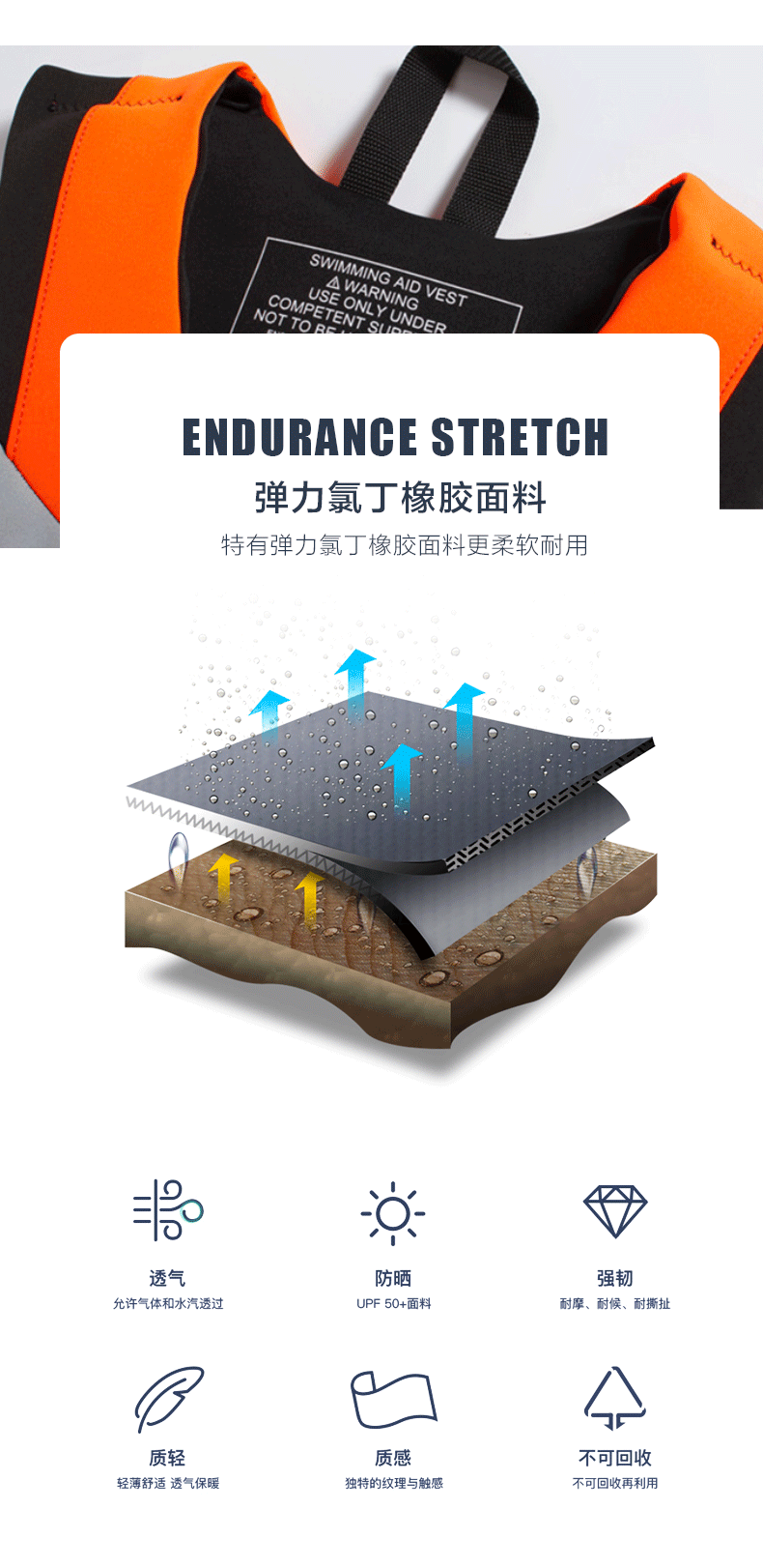 Life Jacket Super Buoyancy Neoprene Life Vest for Adult Surf Raft Kayak Fishing Jet Ski Water Sport Swimming Rescue Life Jacket