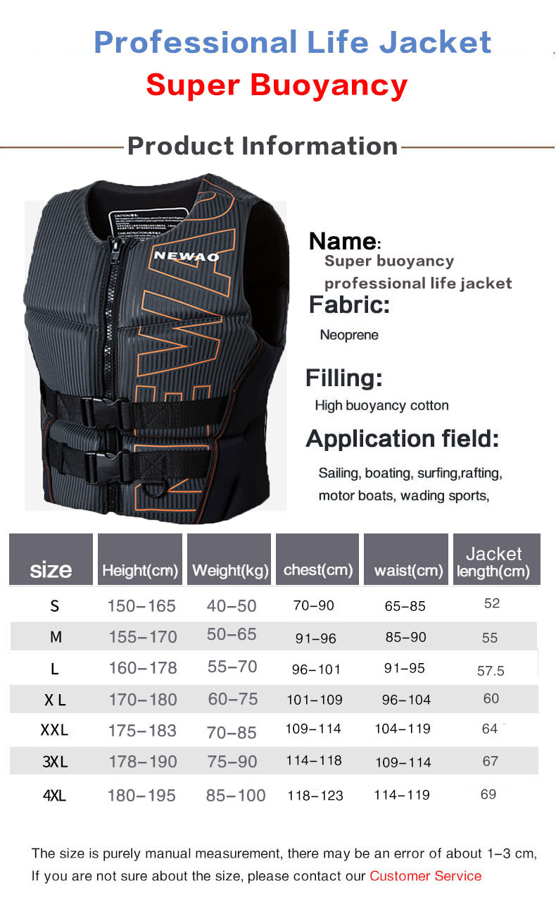 Life Jacket Super Buoyancy Neoprene Life Vest for Adult Surf Raft Kayak Fishing Jet Ski Water Sport Swimming Rescue Life Jacket