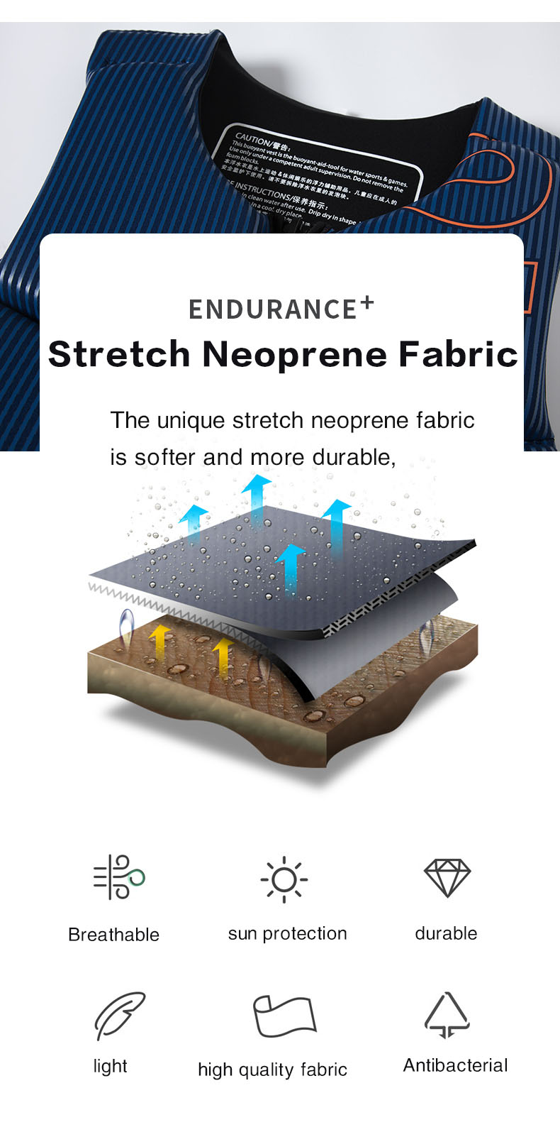 Life Jacket Super Buoyancy Neoprene Life Vest for Adult Surf Raft Kayak Fishing Jet Ski Water Sport Swimming Rescue Life Jacket