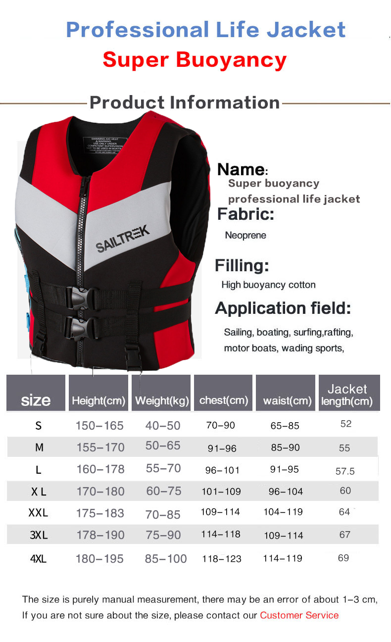 Life Jacket Super Buoyancy Neoprene Life Vest for Adult Surf Raft Kayak Fishing Jet Ski Water Sport Swimming Rescue Life Jacket