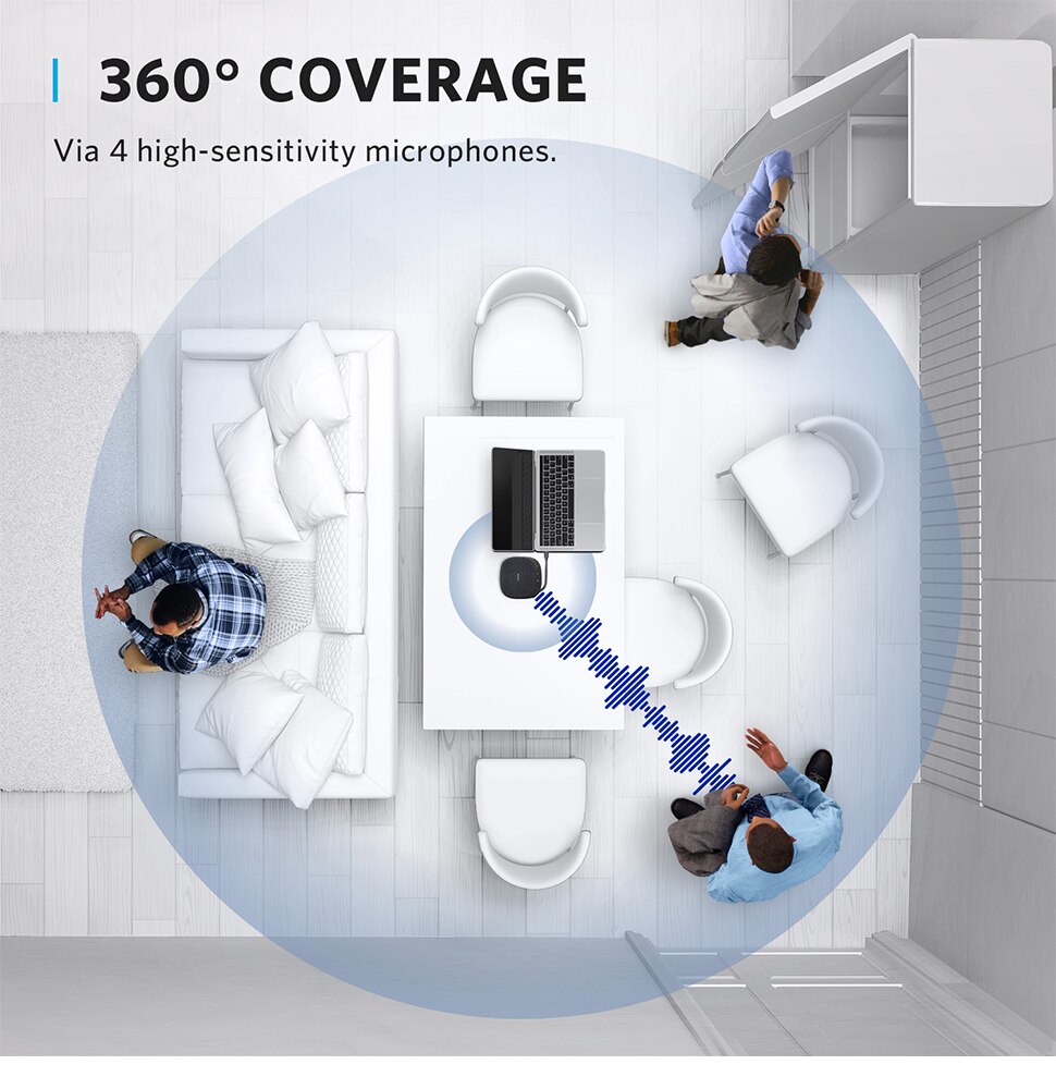 Anker PowerConf S330 USB Speakerphone, Conference Microphone for Home Office, Smart Voice Enhancement, Plug and Play