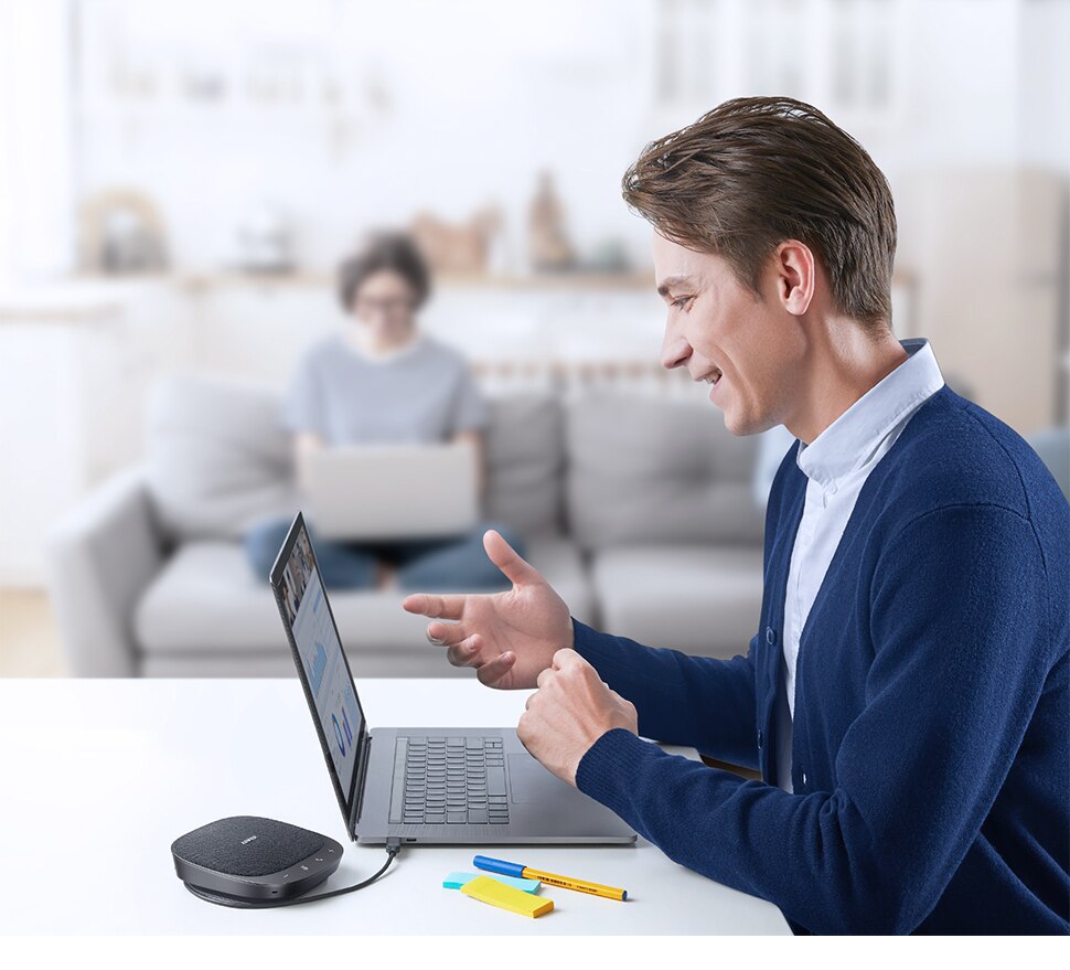 Anker PowerConf S330 USB Speakerphone, Conference Microphone for Home Office, Smart Voice Enhancement, Plug and Play