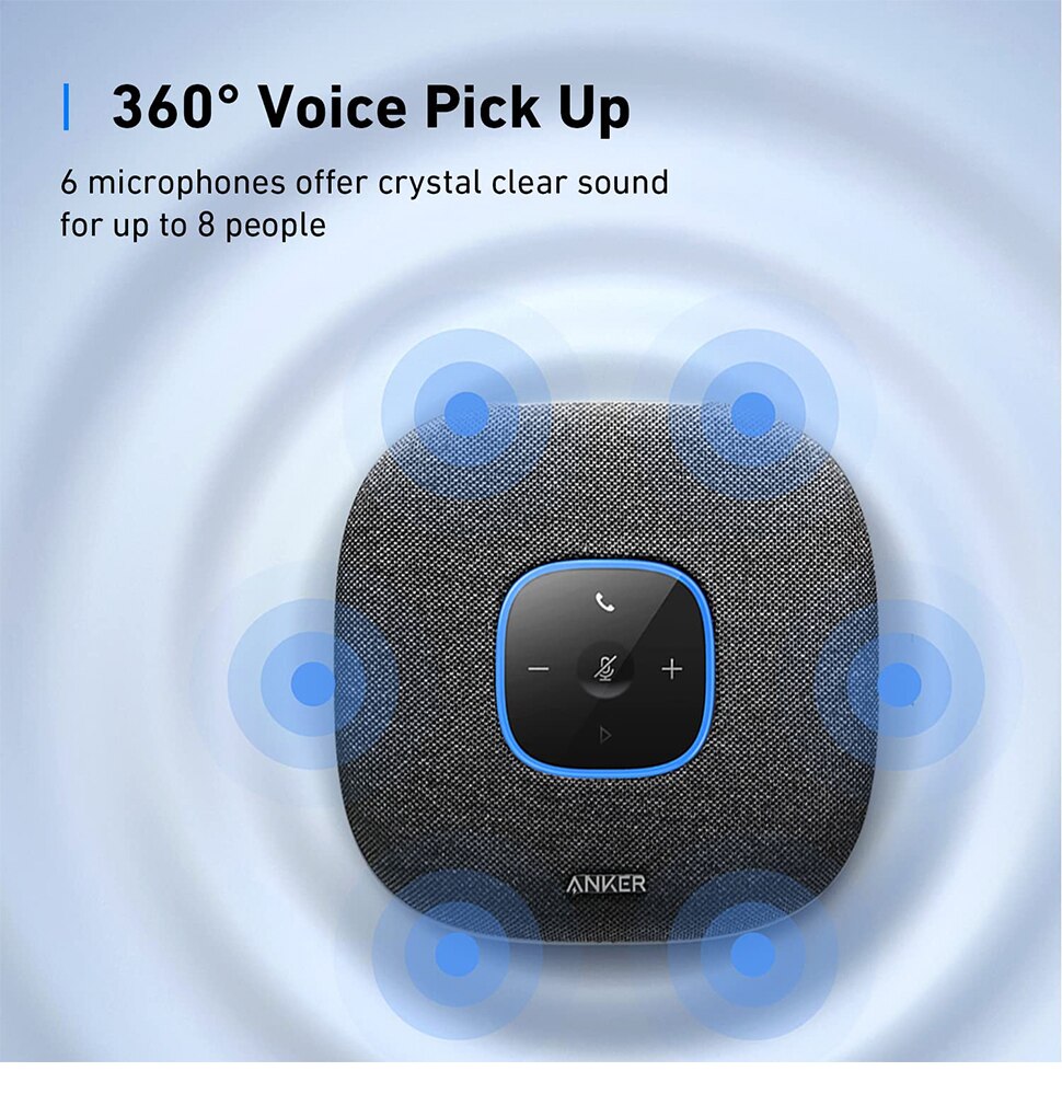 Anker PowerConf S3 Speakerphone with 6 Mics Enhanced Voice Pickup 24H Call Time App Control Bluetooth 5 USB C