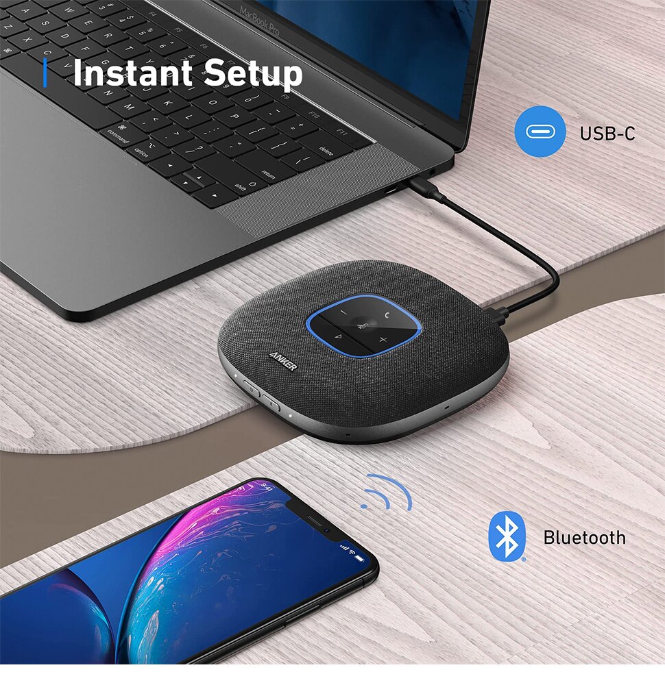 Anker PowerConf S3 Speakerphone with 6 Mics Enhanced Voice Pickup 24H Call Time App Control Bluetooth 5 USB C
