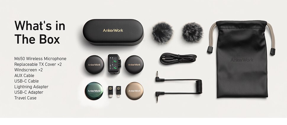 AnkerWork M650 Wireless Lavalier Microphone, Pro Noise Cancellation, Swap Magnetic Colorful Covers, 2-Channel Quality Pickup