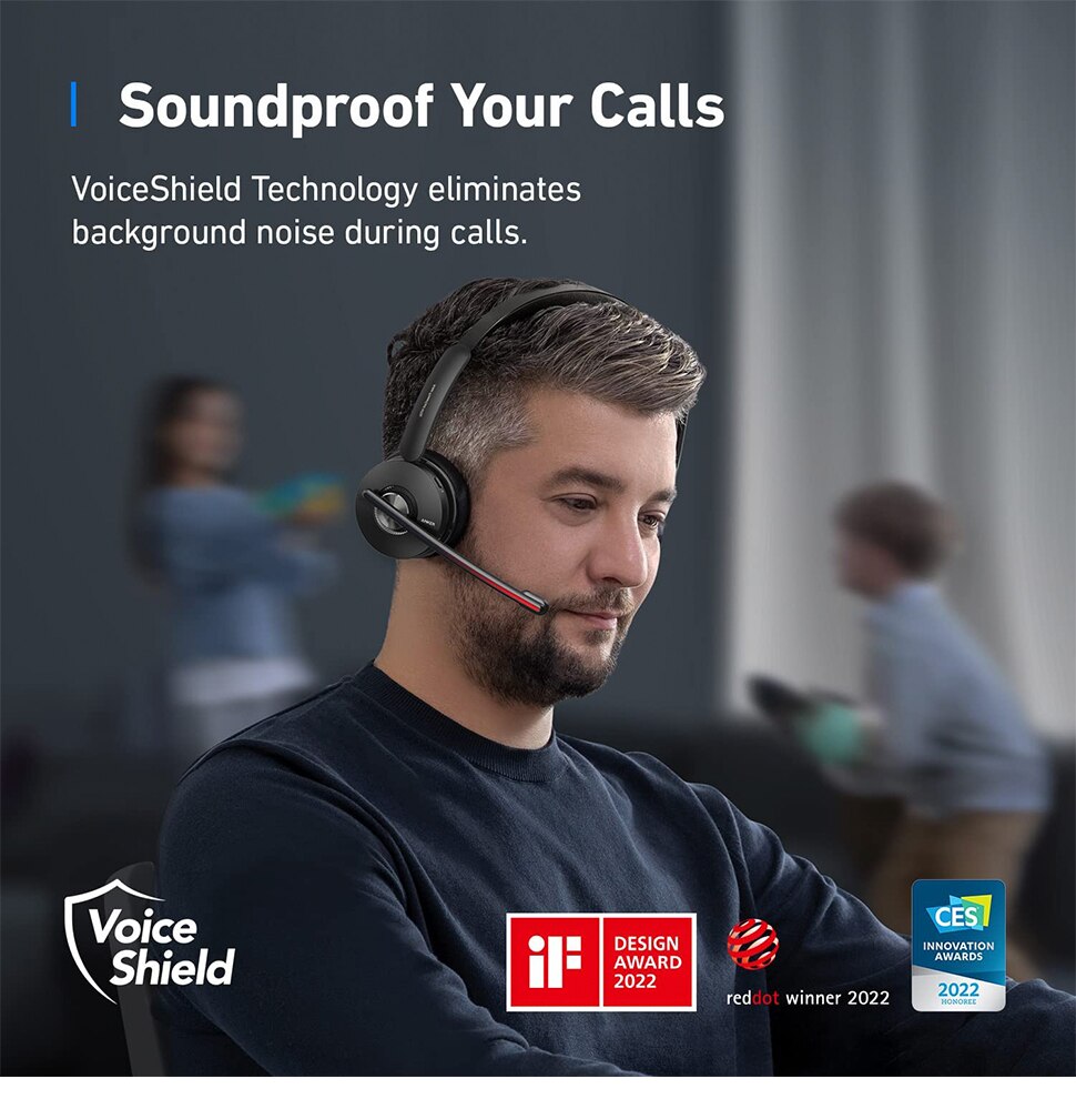 Anker PowerConf H700 Upgraded Version Bluetooth Headset with Mic and Charging Stand Digital Active Noise Cancelling