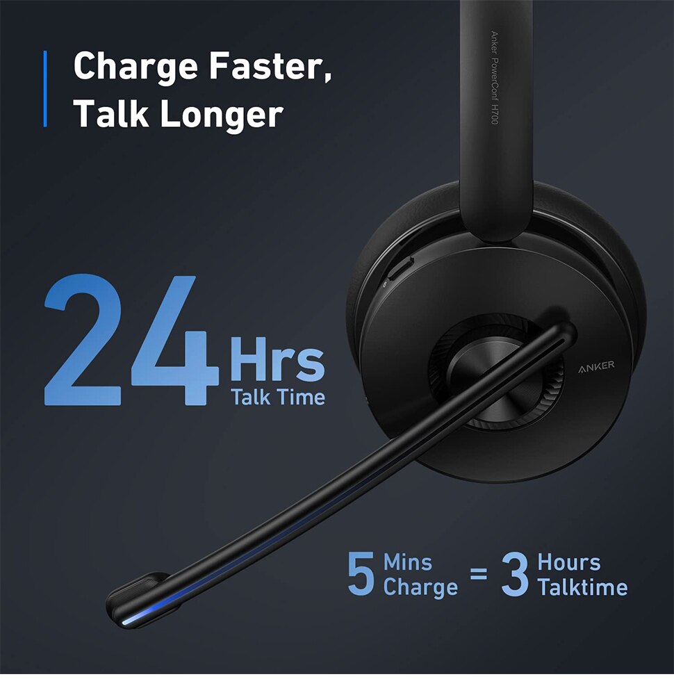 Anker PowerConf H700 Upgraded Version Bluetooth Headset with Mic and Charging Stand Digital Active Noise Cancelling