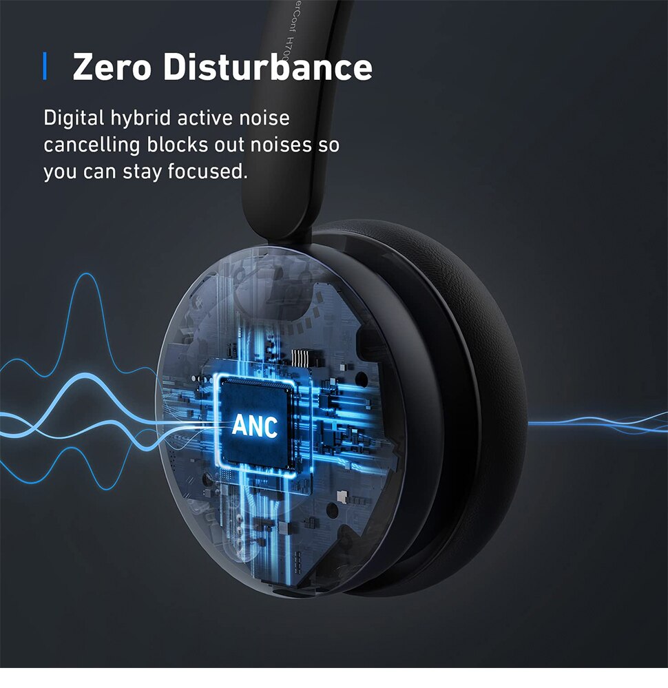Anker PowerConf H700 Upgraded Version Bluetooth Headset with Mic and Charging Stand Digital Active Noise Cancelling