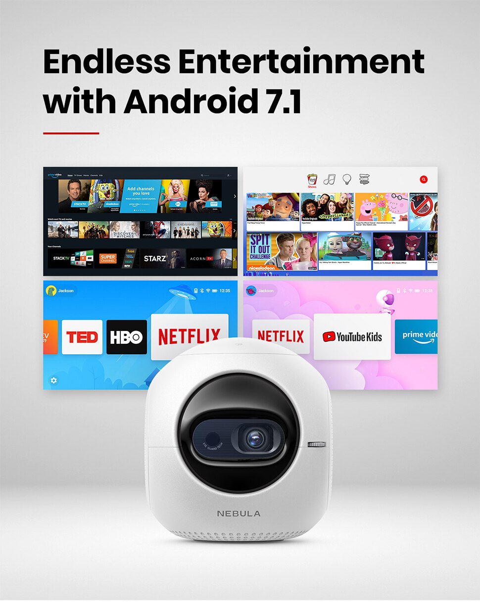 Nebula Astro movie mini projector, small portable projector, ideal for children, proyector with 100 ANSI lumens, Android 7.1