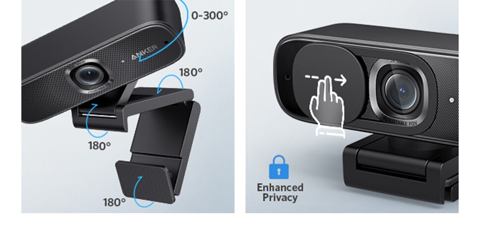 Anker PowerConf C302 Smart Full HD Webcam, AI-Powered Framing & Autofocus 2K Webcam with Noise-Cancelling Microphones