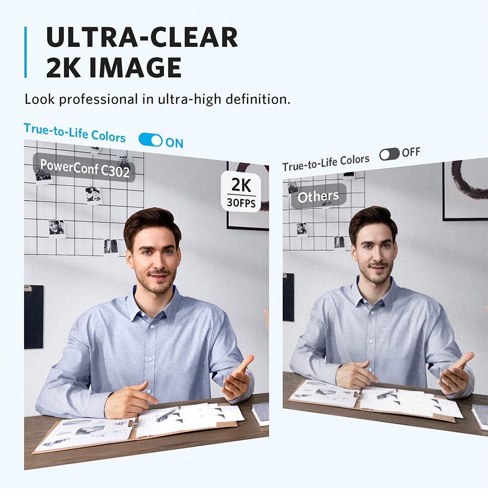 Anker PowerConf C302 Smart Full HD Webcam, AI-Powered Framing & Autofocus 2K Webcam with Noise-Cancelling Microphones