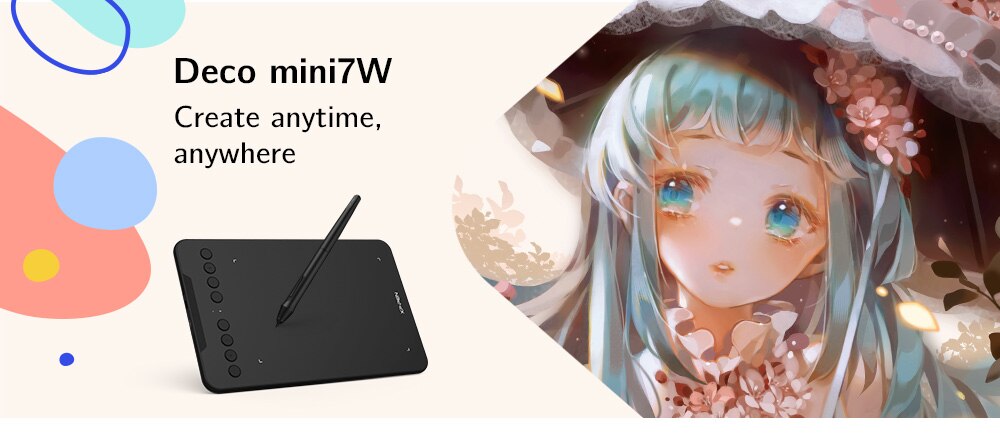 XPPen Deco Mini7W Wireless Drawing Tablet 7*4 Inch Graphics Tablet With 60 Tilt 8192 Levels for Windows Mac Android Art Design