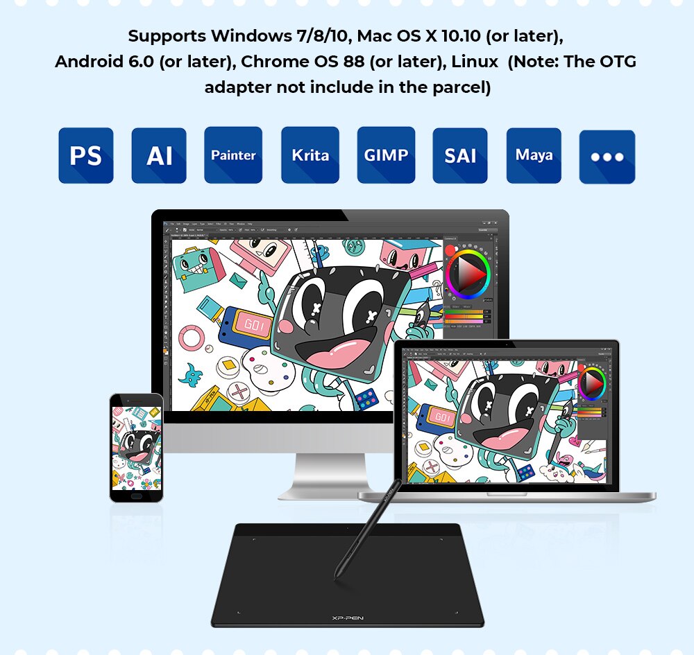 XPPen Deco Fun Graphics Tablet Digital Drawing Tablet 8192 levels Tilt Online Education Support Android Mac Linux Windows Chrome