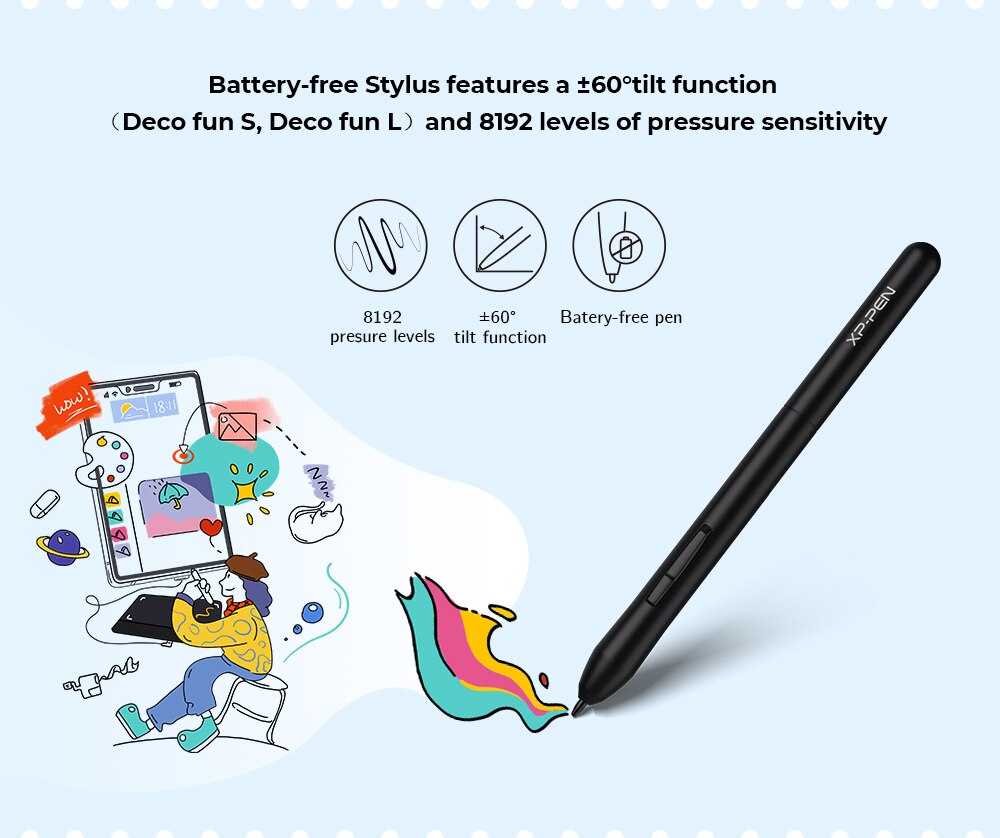 XPPen Deco Fun Graphics Tablet Digital Drawing Tablet 8192 levels Tilt Online Education Support Android Mac Linux Windows Chrome