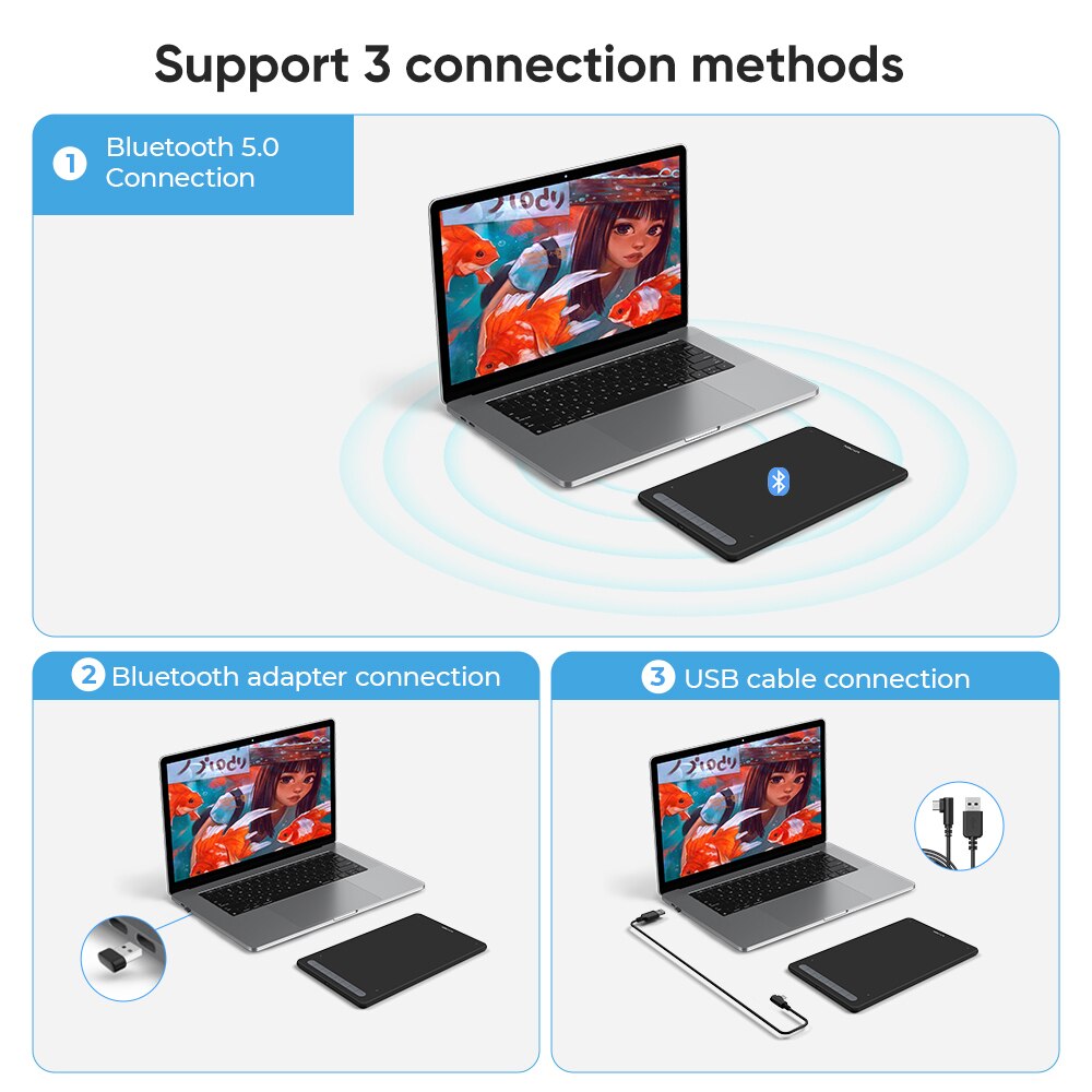 XPPen Deco MW LW Graphics Tablet 8x5 inch Wireless Digital Drawing Tablet with Bluetooth V5.0 USB Support Windows Mac Android