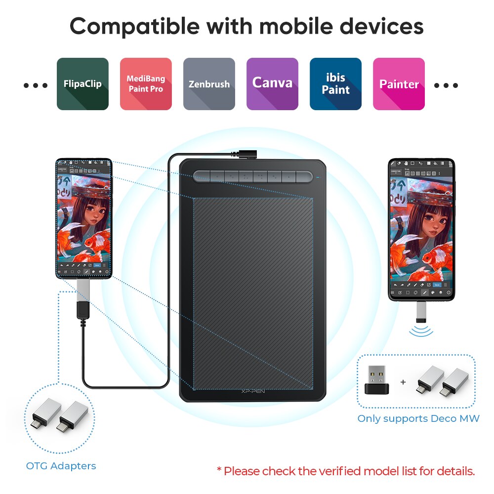 XPPen Deco MW LW Graphics Tablet 8x5 inch Wireless Digital Drawing Tablet with Bluetooth V5.0 USB Support Windows Mac Android