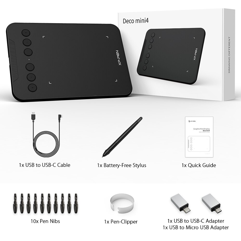 XPPen Deco Mini 4 Digital Drawing Tablet with 6 Shortcut Keys 8192 Levels Graphic Tablet Support Android Mac Windows Signature