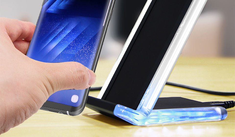 TANGGOOD Wireless Charger 10W Qi Fast Wireless Charger Pad Stand with Breathing Light for Samsung S8 Plus S7 S6 iPhone X 8 Plus