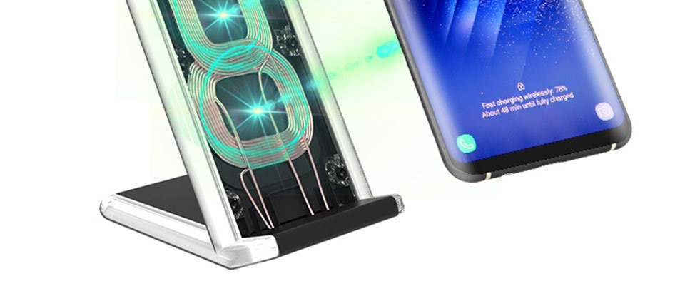 TANGGOOD Wireless Charger 10W Qi Fast Wireless Charger Pad Stand with Breathing Light for Samsung S8 Plus S7 S6 iPhone X 8 Plus