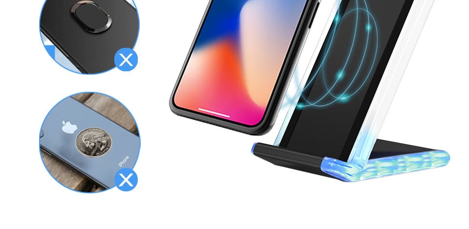 TANGGOOD Wireless Charger 10W Qi Fast Wireless Charger Pad Stand with Breathing Light for Samsung S8 Plus S7 S6 iPhone X 8 Plus