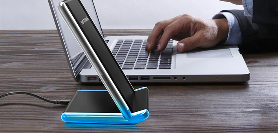 TANGGOOD Wireless Charger 10W Qi Fast Wireless Charger Pad Stand with Breathing Light for Samsung S8 Plus S7 S6 iPhone X 8 Plus