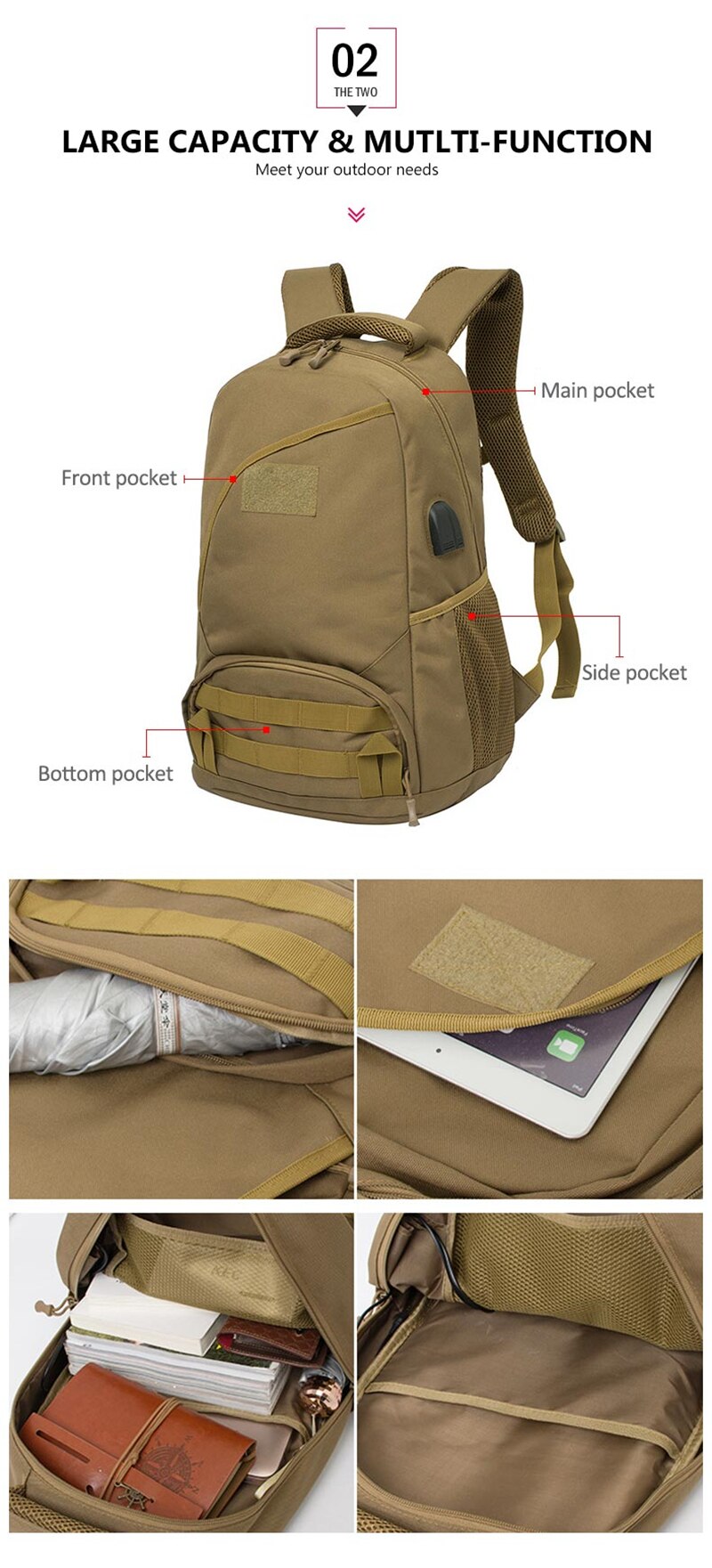 Men Military Rucksacks Oxford Waterproof Tactical Backpack Camouflage Outdoor Sports Hiking Camping Hunting Travel Trekking Bags