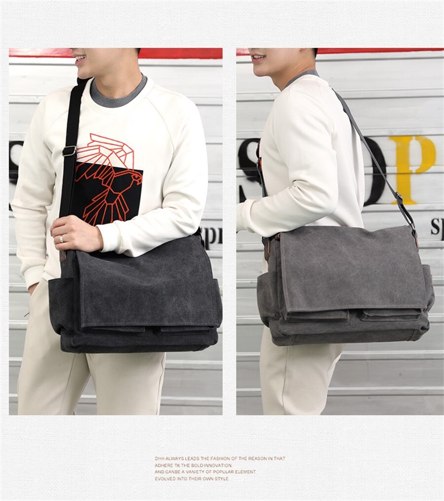 New Canvas Bag Mens Solid Color Wear Resistant Laptop Bag Multifunction Large Capacity Single Shoulder Crossbody Travel Backpack