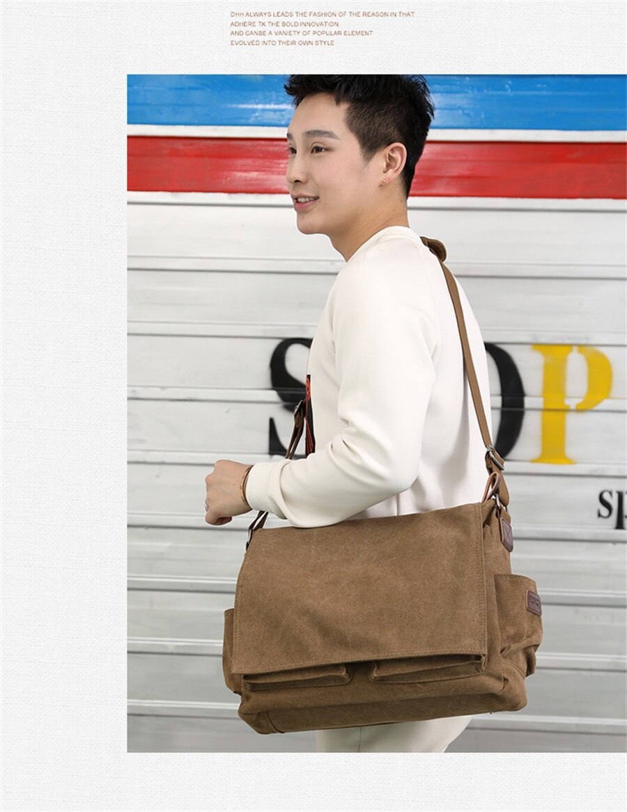 New Canvas Bag Mens Solid Color Wear Resistant Laptop Bag Multifunction Large Capacity Single Shoulder Crossbody Travel Backpack