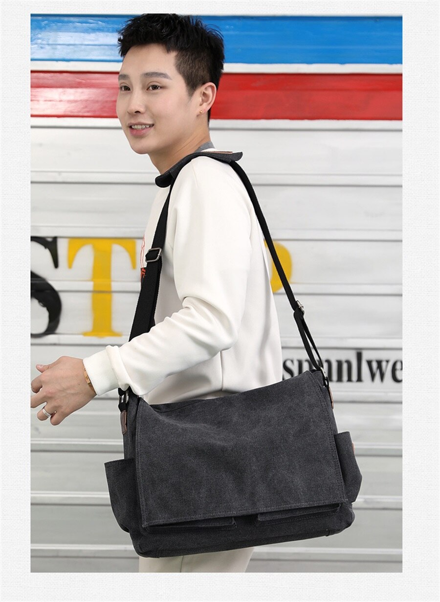 New Canvas Bag Mens Solid Color Wear Resistant Laptop Bag Multifunction Large Capacity Single Shoulder Crossbody Travel Backpack