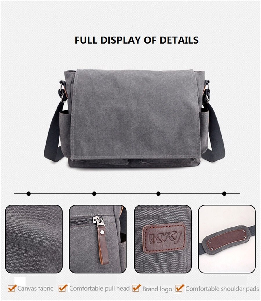 New Canvas Bag Mens Solid Color Wear Resistant Laptop Bag Multifunction Large Capacity Single Shoulder Crossbody Travel Backpack