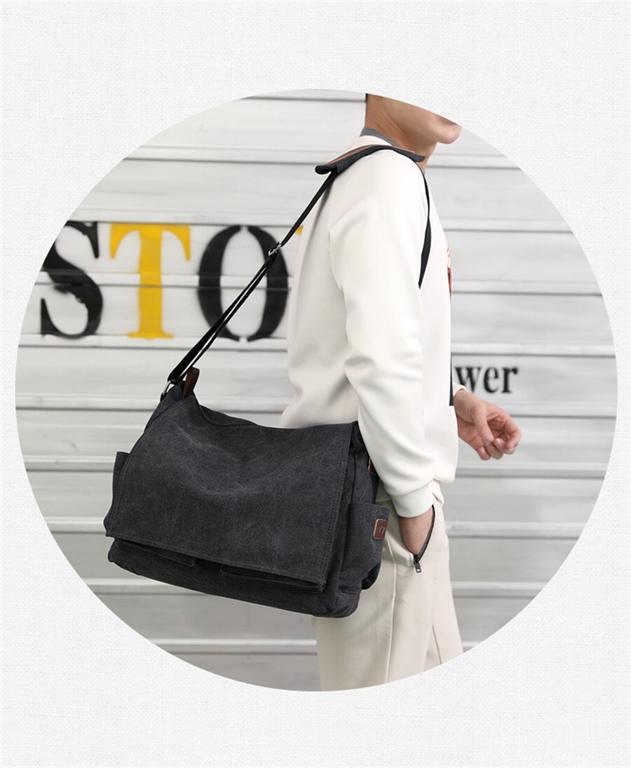 New Canvas Bag Mens Solid Color Wear Resistant Laptop Bag Multifunction Large Capacity Single Shoulder Crossbody Travel Backpack