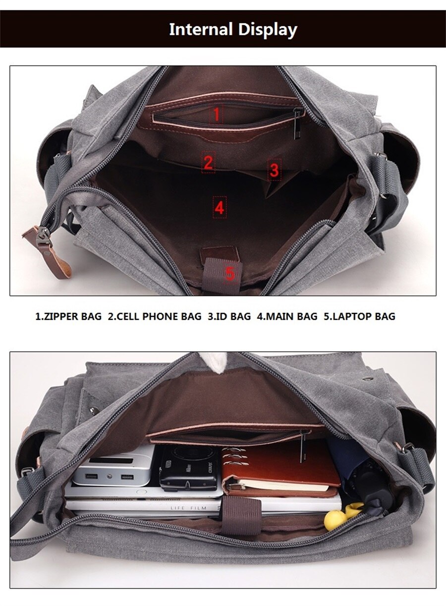 New Canvas Bag Mens Solid Color Wear Resistant Laptop Bag Multifunction Large Capacity Single Shoulder Crossbody Travel Backpack