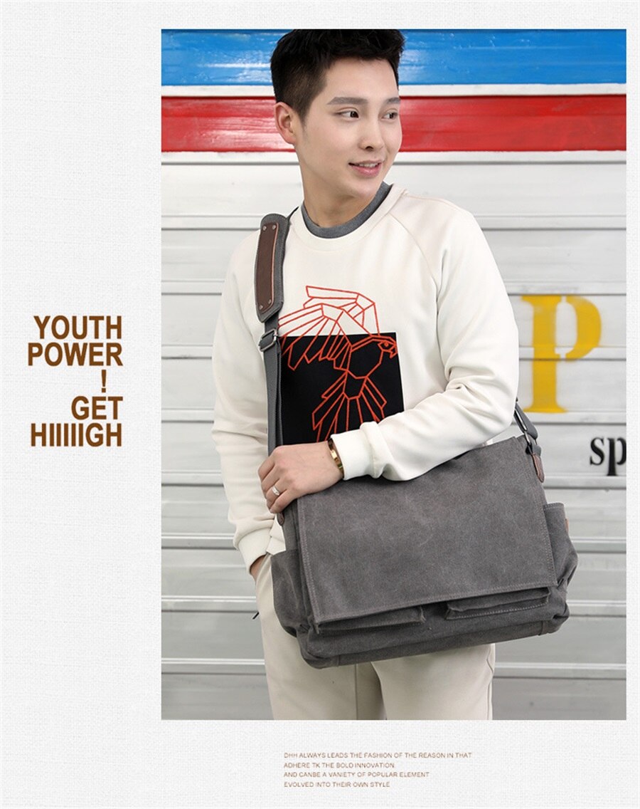 New Canvas Bag Mens Solid Color Wear Resistant Laptop Bag Multifunction Large Capacity Single Shoulder Crossbody Travel Backpack