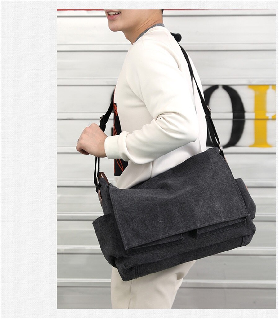 New Canvas Bag Mens Solid Color Wear Resistant Laptop Bag Multifunction Large Capacity Single Shoulder Crossbody Travel Backpack