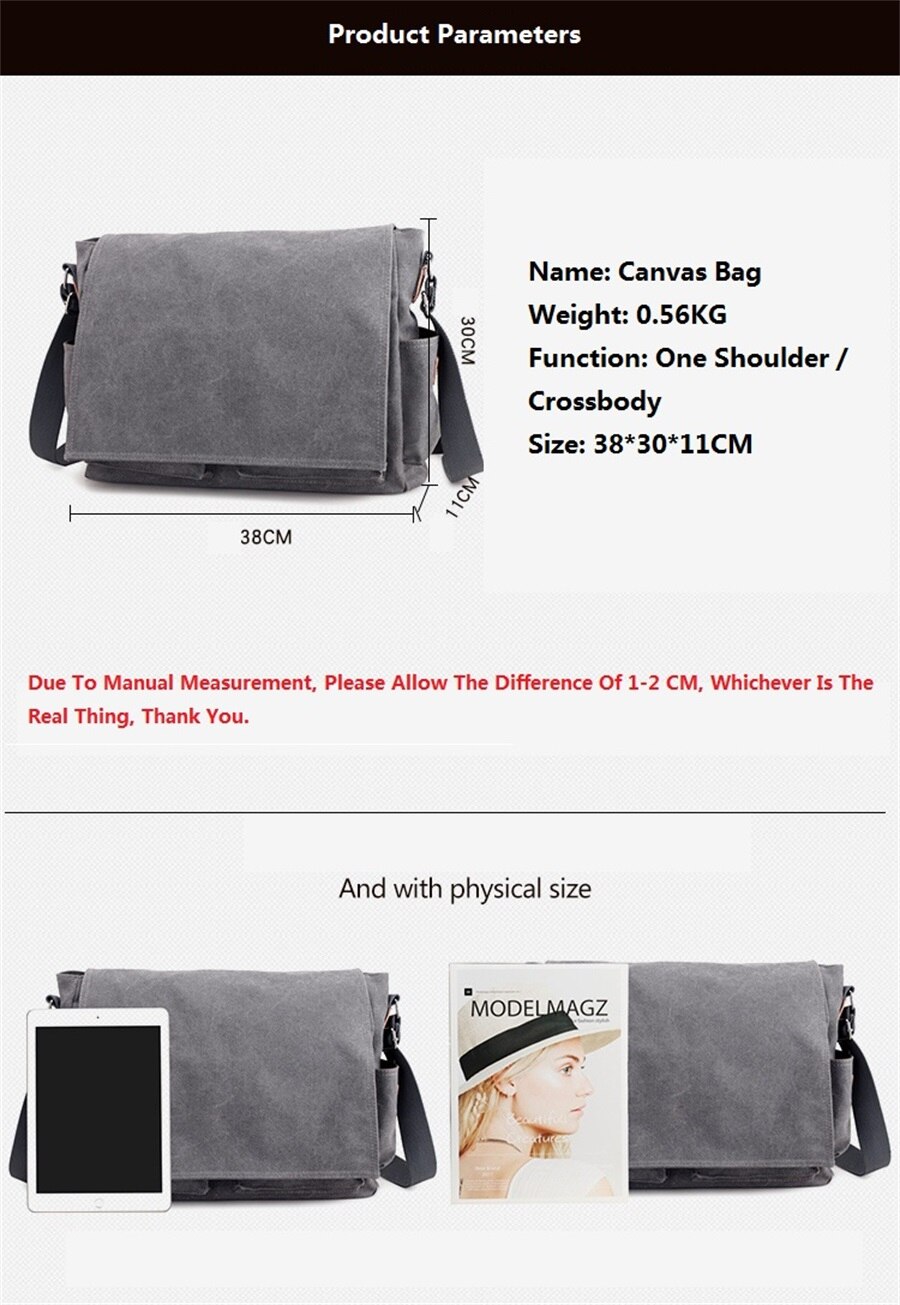 New Canvas Bag Mens Solid Color Wear Resistant Laptop Bag Multifunction Large Capacity Single Shoulder Crossbody Travel Backpack