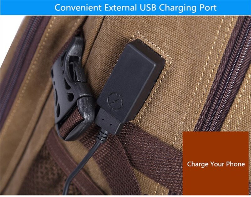 Student Vintage Drawstring Canvas Backpack Men Waterproof USB Charge School Bags For Teenage Boys Casual Travel Laptop Backpacks