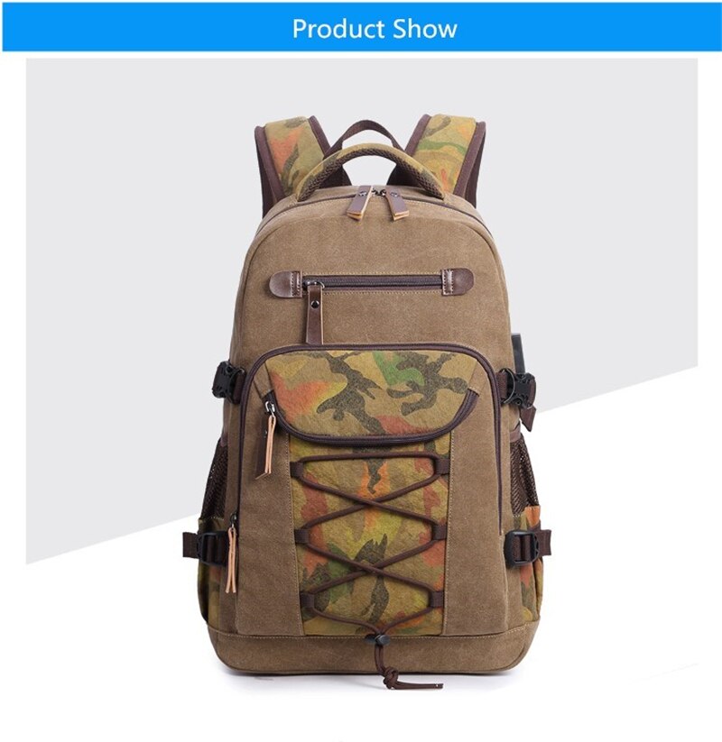 Student Vintage Drawstring Canvas Backpack Men Waterproof USB Charge School Bags For Teenage Boys Casual Travel Laptop Backpacks