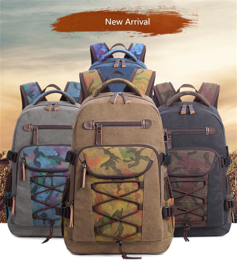 Student Vintage Drawstring Canvas Backpack Men Waterproof USB Charge School Bags For Teenage Boys Casual Travel Laptop Backpacks