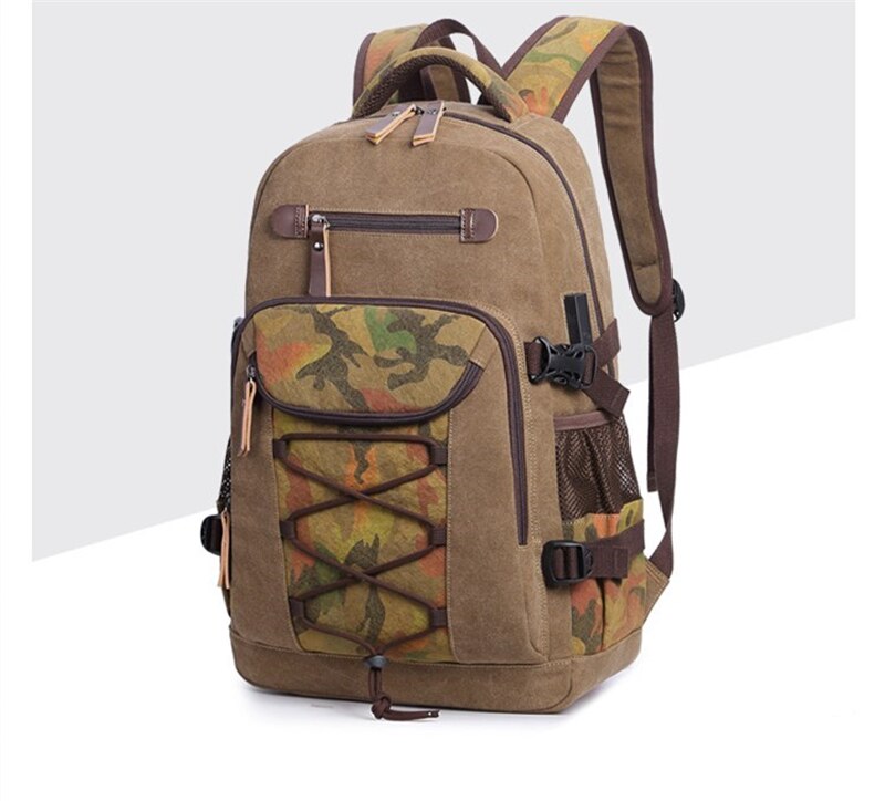 Student Vintage Drawstring Canvas Backpack Men Waterproof USB Charge School Bags For Teenage Boys Casual Travel Laptop Backpacks