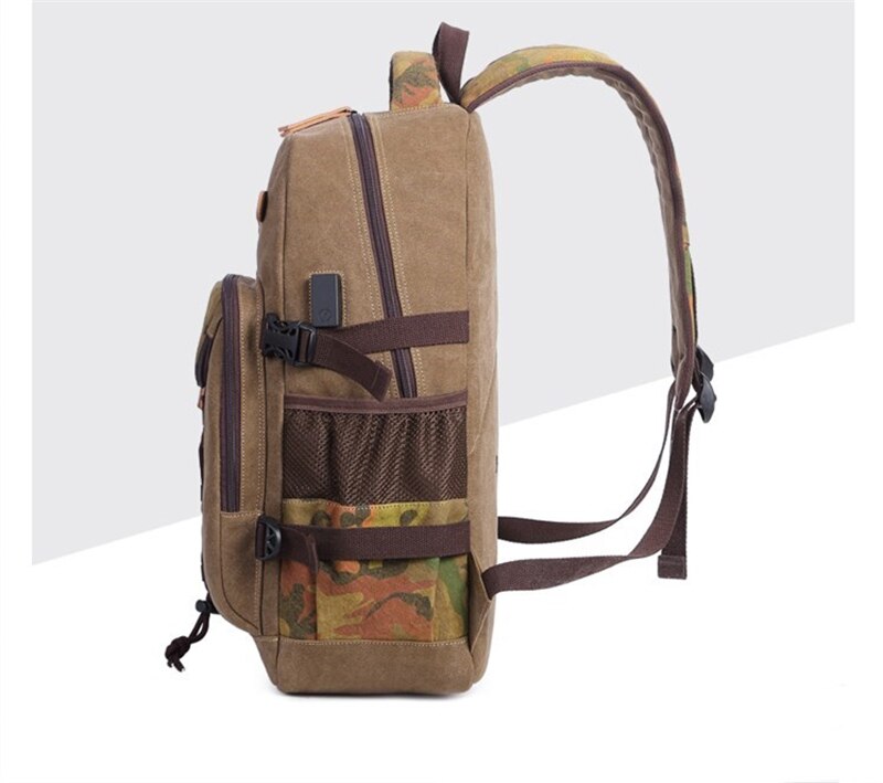 Student Vintage Drawstring Canvas Backpack Men Waterproof USB Charge School Bags For Teenage Boys Casual Travel Laptop Backpacks