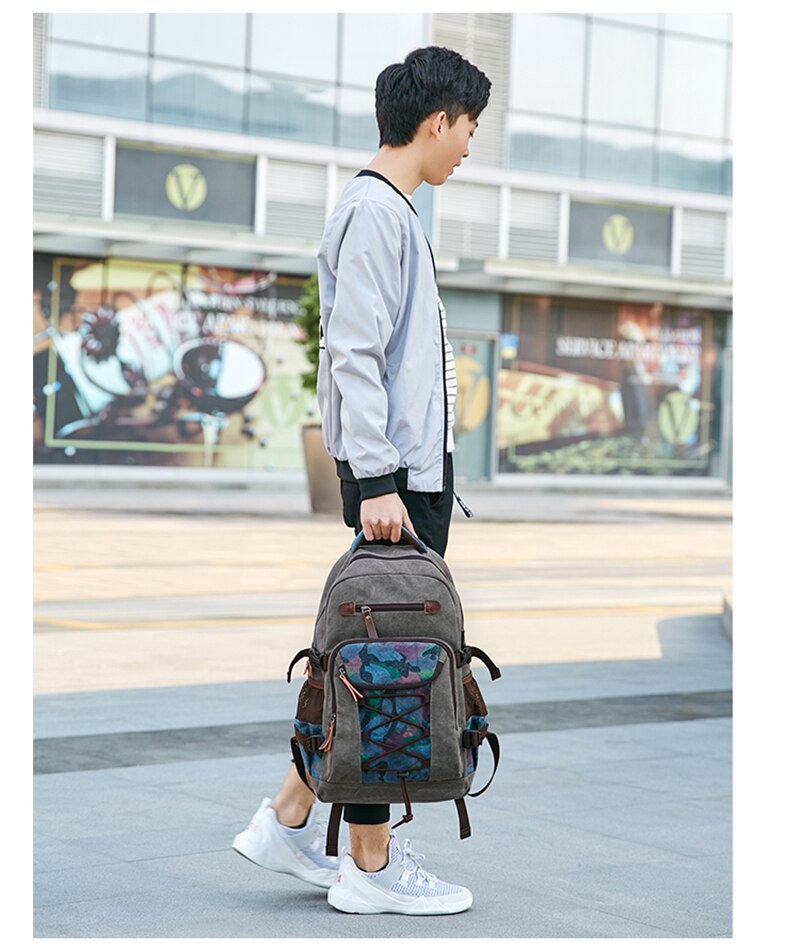 Student Vintage Drawstring Canvas Backpack Men Waterproof USB Charge School Bags For Teenage Boys Casual Travel Laptop Backpacks