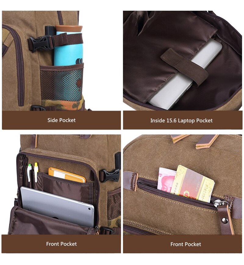 Student Vintage Drawstring Canvas Backpack Men Waterproof USB Charge School Bags For Teenage Boys Casual Travel Laptop Backpacks