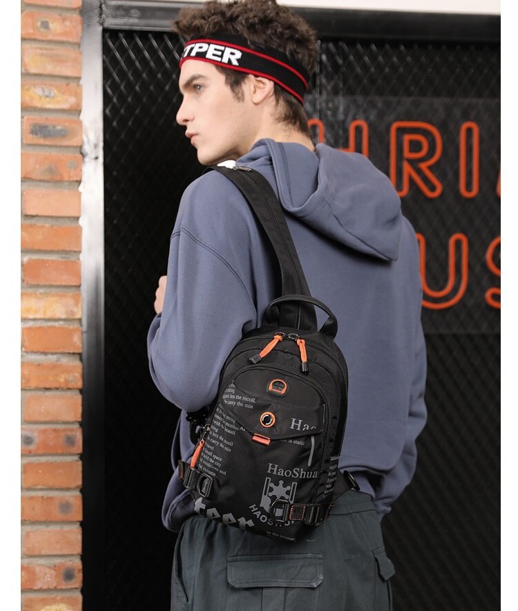 Men's Waterproof Nylon Small Chest Bag Multi-function Light School Pack Fashion Printing Travel Sports Shoulder Sling Backpack