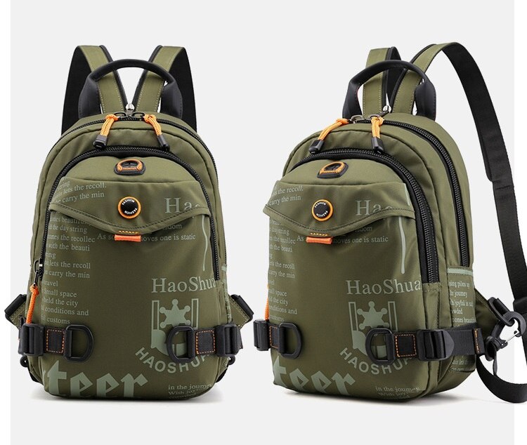 Men's Waterproof Nylon Small Chest Bag Multi-function Light School Pack Fashion Printing Travel Sports Shoulder Sling Backpack